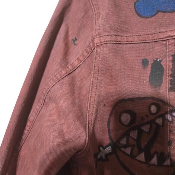 Joe's‎ Denim Jacket M Red Graffiti Street Art Bart Simpson Painted Brooklyn 1996 - Picture 12 of 15